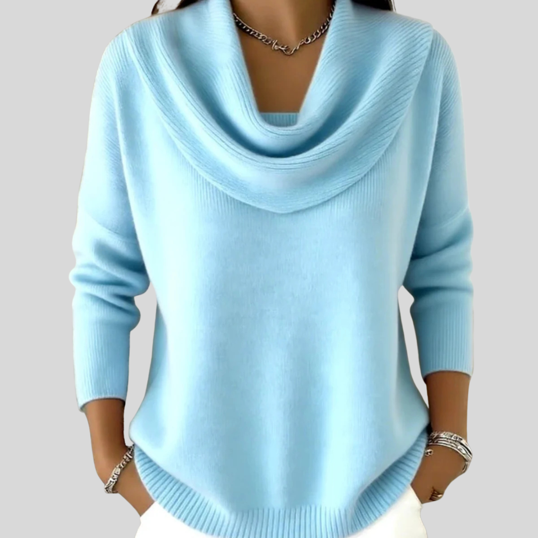 Elena | Women's Draped Cowl Neck Long Sleeve Sweater