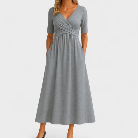 Monica | Elegant Black Semi Formal Dress for Women in A Line Wrap Style