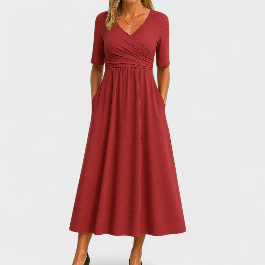 Monica | Elegant Black Semi Formal Dress for Women in A Line Wrap Style