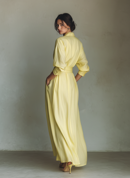 Margot | Yellow Elegant Shirt Dress for Women in Casual Maxi Long Style