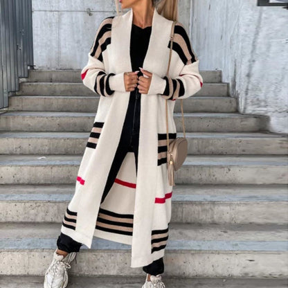 Margot | Women's Oversized Striped Shawl Collar Longline Cardigan