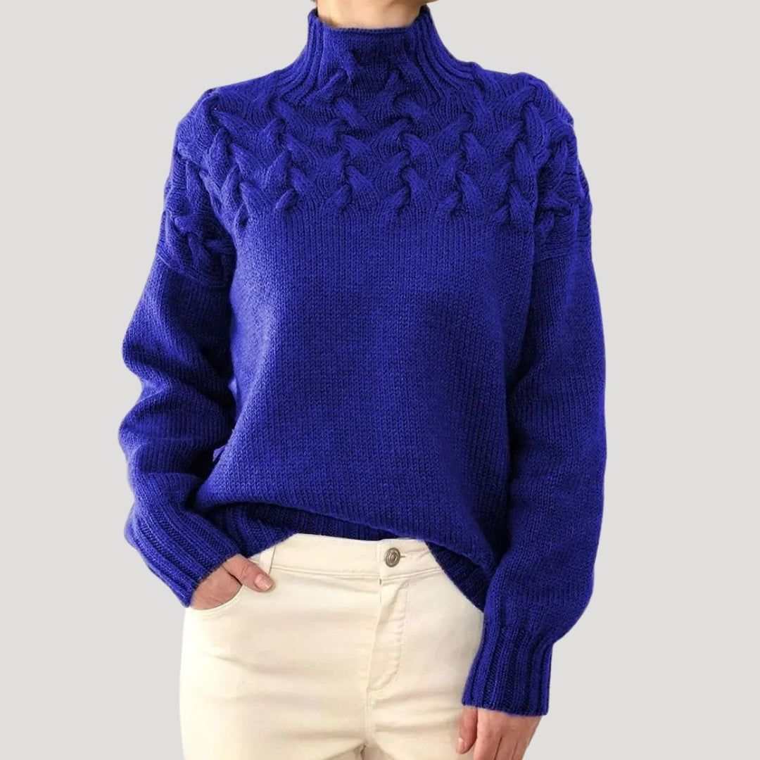 Marlowe | Women's Cable Knit Turtleneck Long Sleeve Sweater
