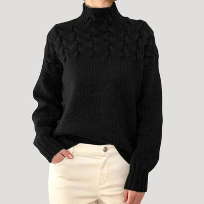 Marlowe | Women's Cable Knit Turtleneck Long Sleeve Sweater