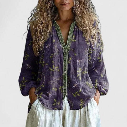 Naomi | Women's Retro Leaf Print Blouse