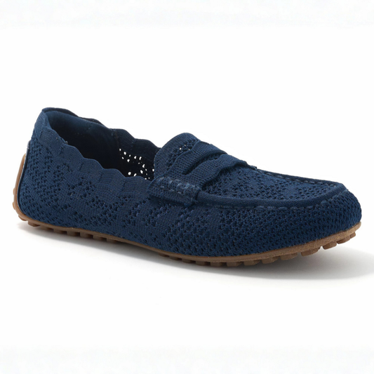 Comfortable Loafers for Women with Crochet Knit Upper Penny Strap Cushioned Slip On Flat Style