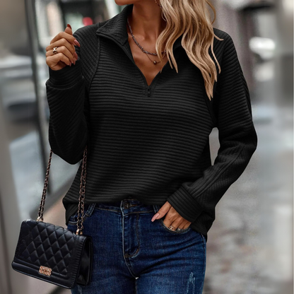 Nora | Women's Ribbed Half-Zip Long Sleeve Sweater