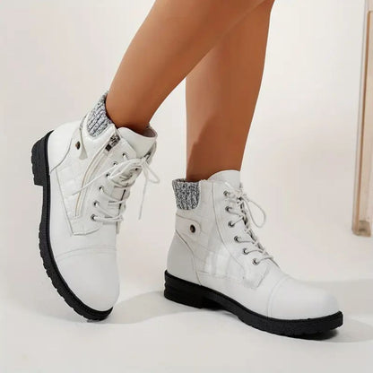 Comfortable Boots for Women with Lace Up Cap Toe Chunky Lug Sole Ankle Style