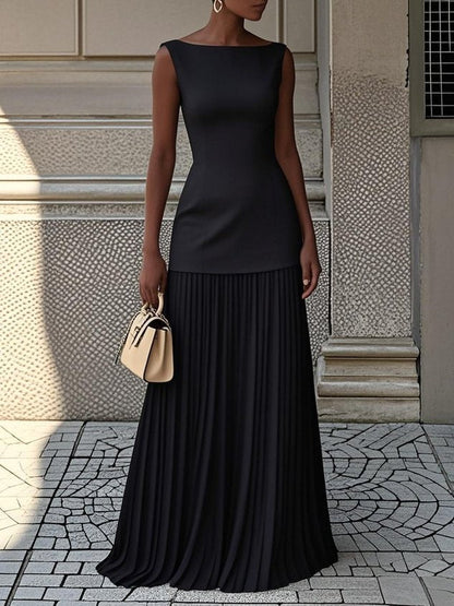 Eliza | Sleeveless Pleated Maxi Dress