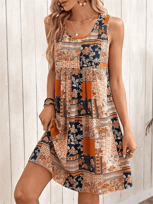 Women's Boho Mini Dress | Sleeveless Printed
