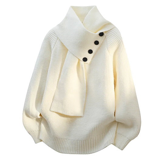 Women’s Sweater | Scarf Neck Button Detail