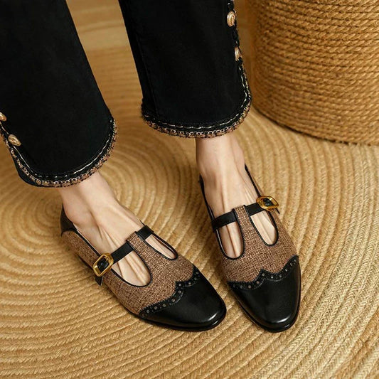 Cosima | Women's Two-Tone T-Strap Mary Jane Shoes Vintage Low Heel