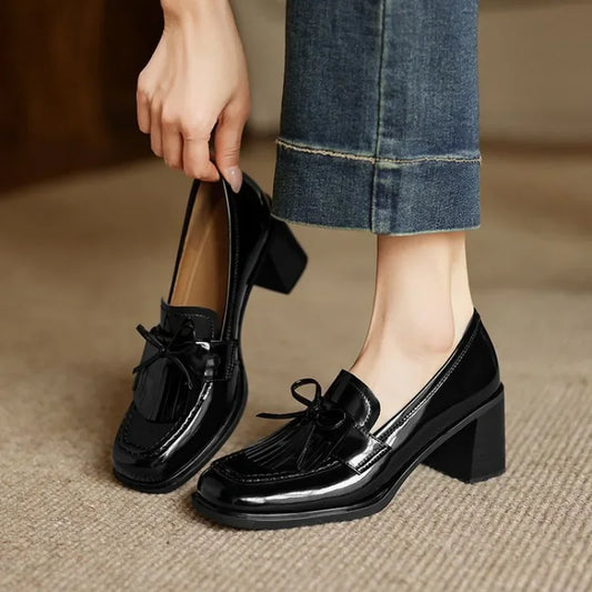 Vivienne | Women's Tassel Loafer Pumps Block Heel Round Toe Heels