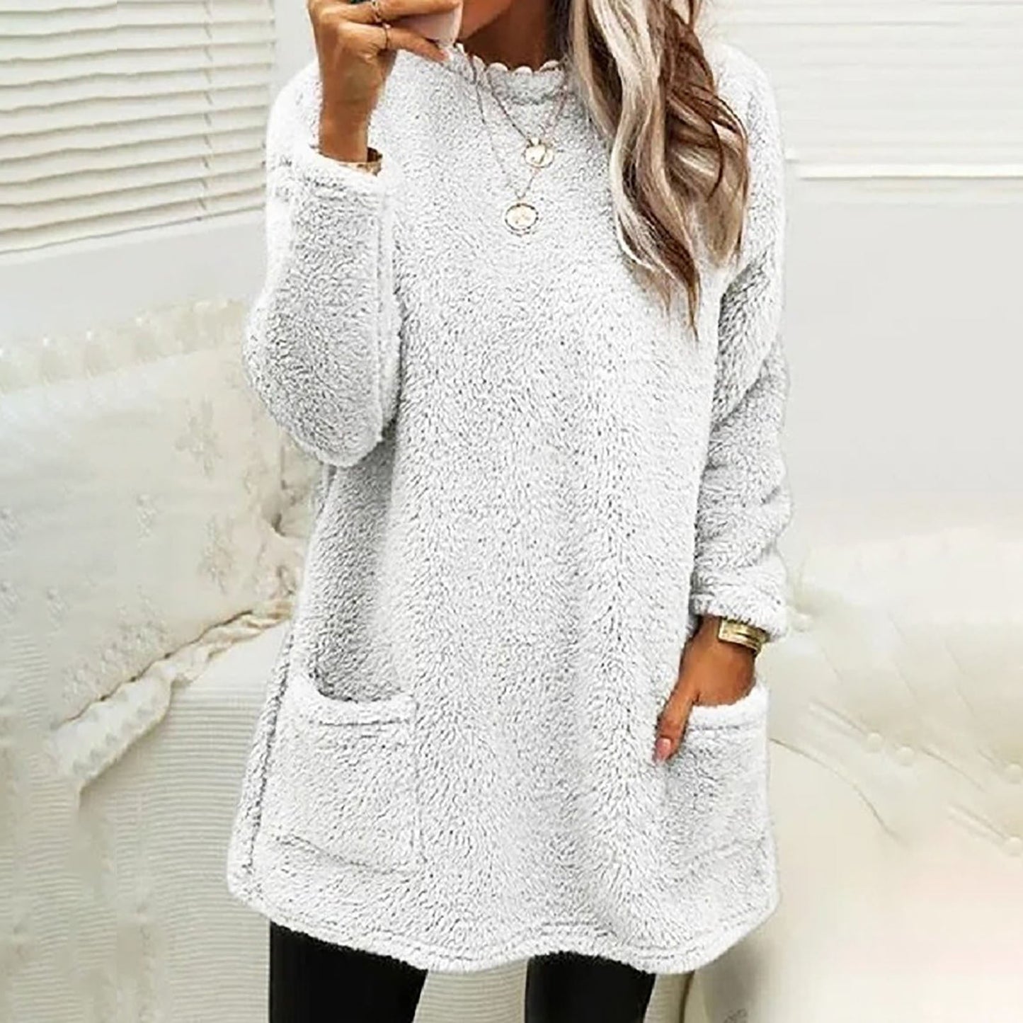 Sabine | Women's Fleece Pocket Long Sleeve Tunic Sweater