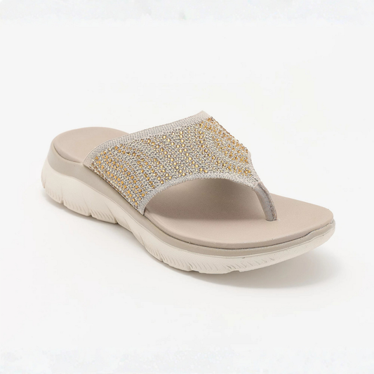 Comfortable Flip Flops for Women with Rhinestone Toe Post Cushioned Wedge Sole Thong Style