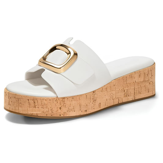 Comfortable Slide Sandals for Women with Wide Buckle Strap Cork Platform Open Toe Style
