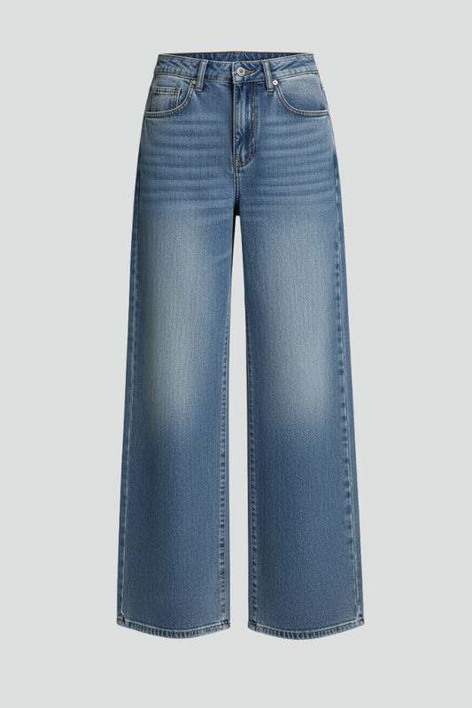 Stylish Blue Jeans for Women with Mid Rise Relaxed Wide Leg Five Pocket Casual Jean Style