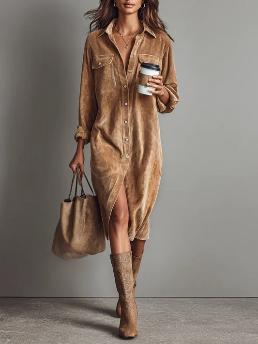 Women's Dress | Sleeve Midi Button Down Collar