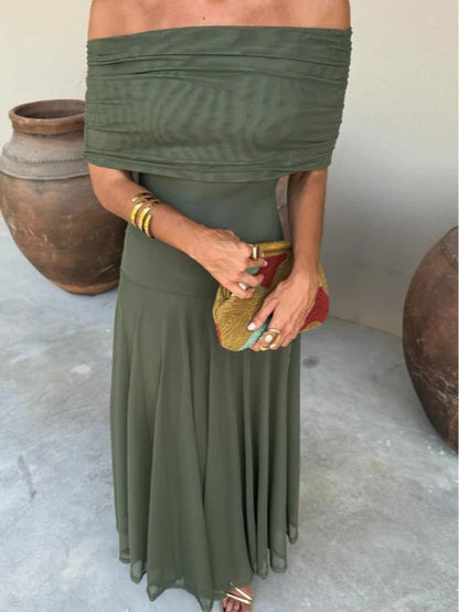Brown One Shoulder Mesh Maxi Dress