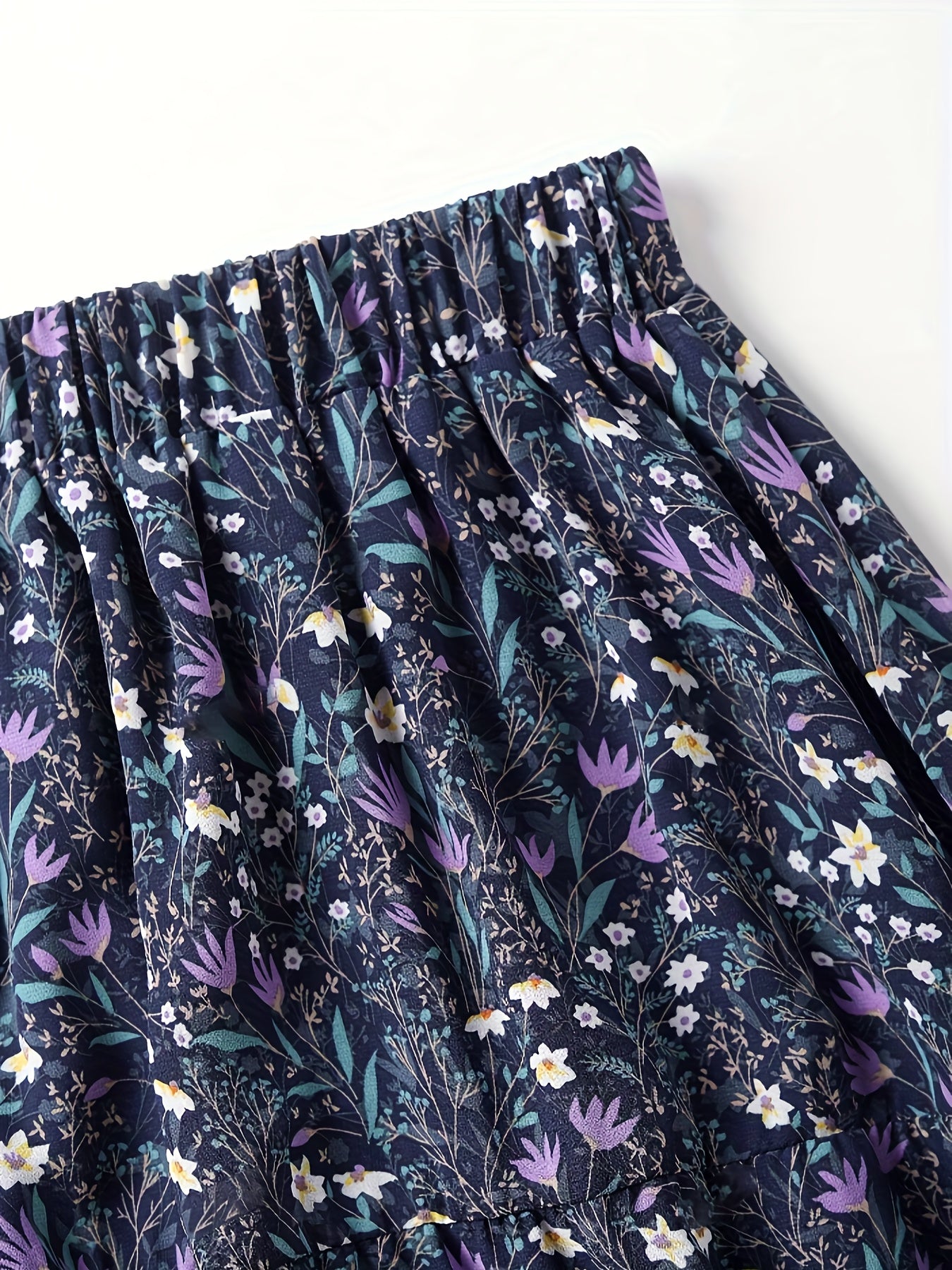 Elegant High-Waisted Floral Chiffon Midi Skirt, Loose And A-Line Chiffon Skirt