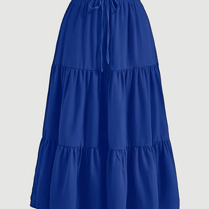 Women's Olive Green Pleated Midi Skirt - Lightweight Adjustable Drawstring Waist, Hand Washable Spring/Summer Elegant Solid Color Skirt for Casual & Formal Outfits, Casual Attire, Nontransparent Fabric, Spring Fashion, Classic Style, Breathable Material,