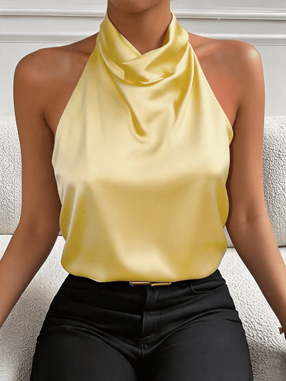 Elegant and Sexy Halter Neck Backless Top, Suitable for Summer Dates, Parties, Commuting, and Casual Fashion. Versatile and High-end, This Short-length Top Accentuates Your Figure with a Vintage Style