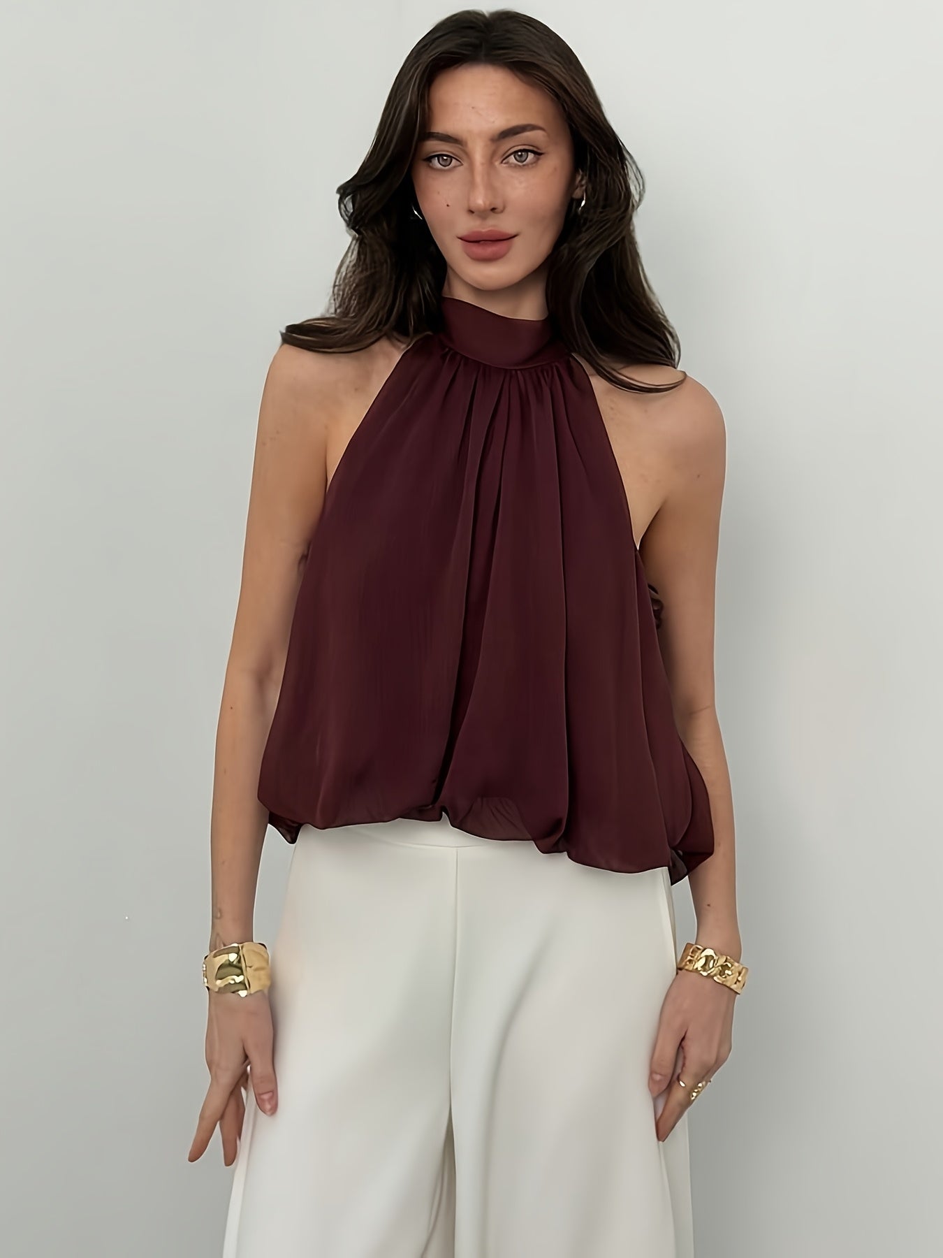 Women'S Elegant Fashion Solid Color Bow Tie Halter Top