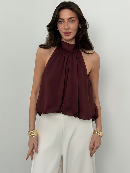 Women'S Elegant Fashion Solid Color Bow Tie Halter Top