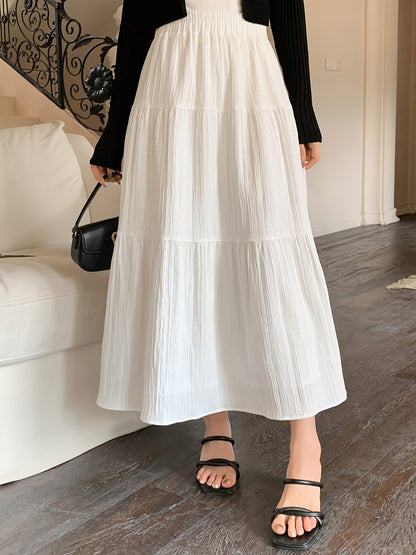 Midi Skirt Summer Cake High Waist New Elastic Mid-Length Large Swing Skirt White
