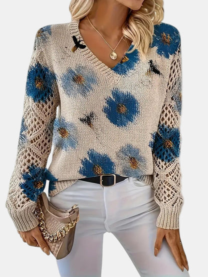 Women's Sweater | Floral Knit V-Neck