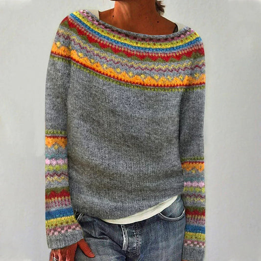 Women's Sweater | Wide Neckline and Patterned