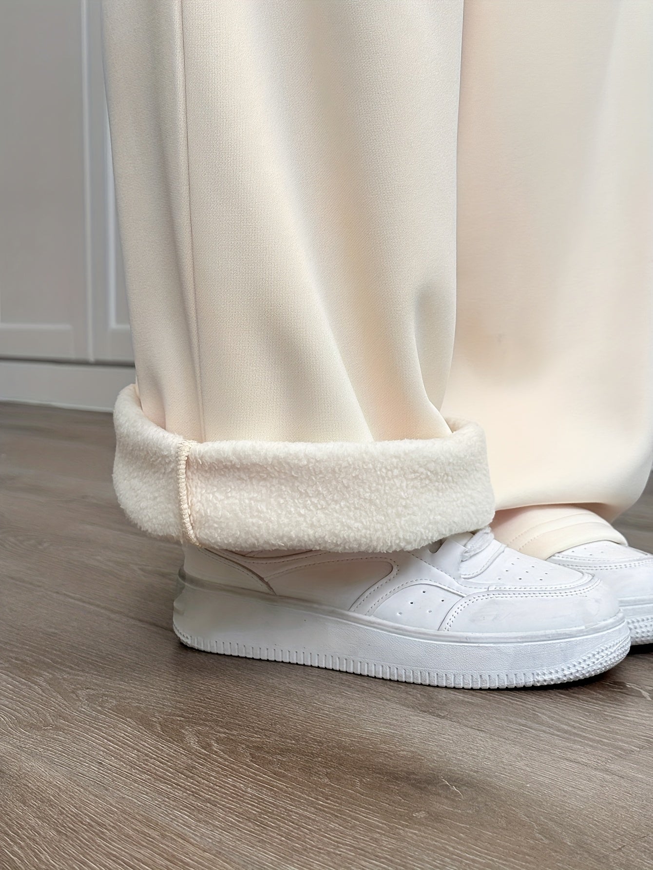 Women's Heavyweight Casual Pants with Elastic Waistband and Drawstring, Apricot Color, -Lined for Warmth