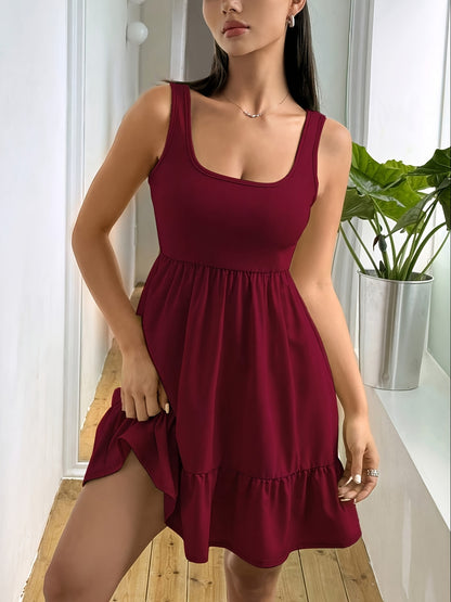 Women's Ruffled Lychee Leaf Boat Neck/Off-Shoulder Dress - Mermaid Top & Flowy Beach Resort Dress, Machine Washable Solid Color All-Season Wedding Guest Vacation Gown