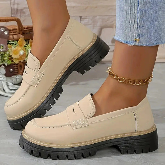 Comfortable Loafers for Women with Chunky Lug Sole Slip On Round Toe Platform Style