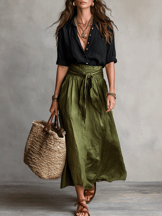 Calista | Women's Boho High Waist Flowy Midi Skirt Set