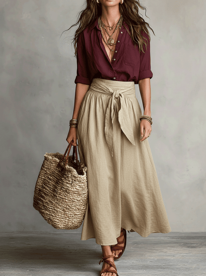 Calista | Women's Boho High Waist Flowy Midi Skirt Set