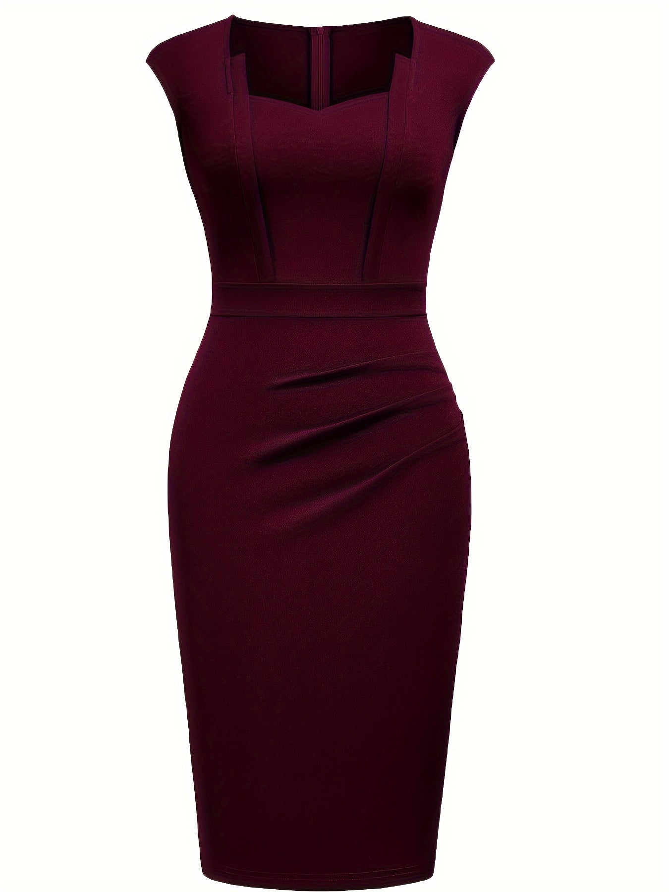 Women'S Square Neck Slim Dress, Easy Solid Color Elegant Sleeveless, Highlights The Waistline, Mid-Length Pencil Skirt