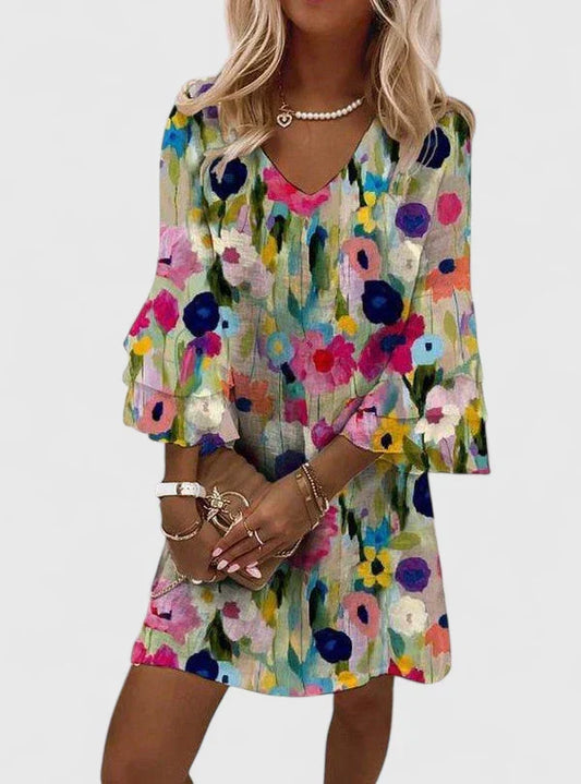 Women's Mini Sundress | V-Neck Bell Sleeve