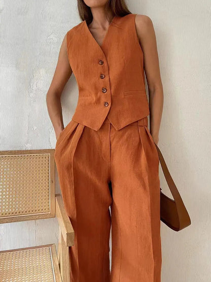 Darcey | Women's Tailored Vest Wide Leg Pants Set