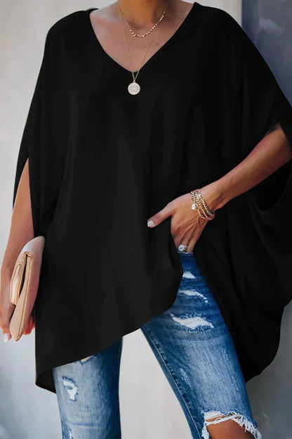 Delia | Women's V-Neck Batwing Sleeve Oversized Tunic Top