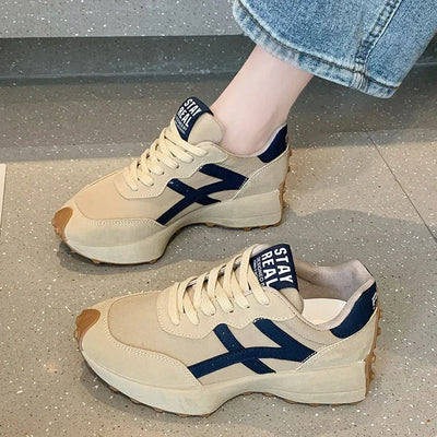 Comfortable Trainers for Women with Chunky Platform Sole Lace Up Retro Running Shoe Style