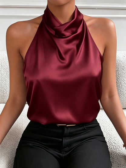 Elegant and Sexy Halter Neck Backless Top, Suitable for Summer Dates, Parties, Commuting, and Casual Fashion. Versatile and High-end, This Short-length Top Accentuates Your Figure with a Vintage Style