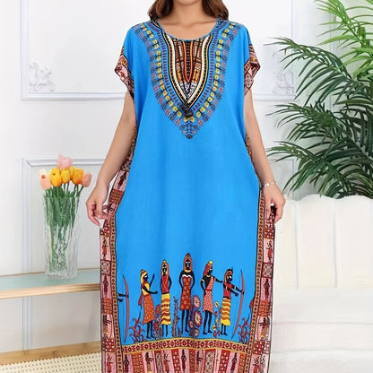 Ethnic Style Dress Summer New Bohemian Style Vacation Batwing Sleeve Dress Loose Beach Dress