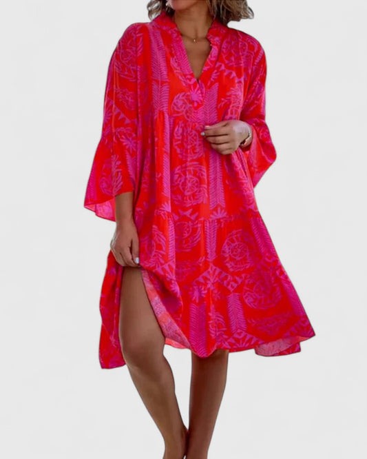 Farrah | Women's Boho V-Neck Bell Sleeve Midi Dress