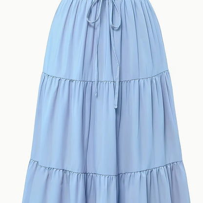 Women's Olive Green Pleated Midi Skirt - Lightweight Adjustable Drawstring Waist, Hand Washable Spring/Summer Elegant Solid Color Skirt for Casual & Formal Outfits, Casual Attire, Nontransparent Fabric, Spring Fashion, Classic Style, Breathable Material,