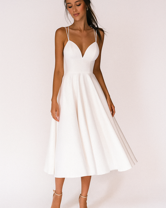Flavia | Women's Sweetheart Neck A-Line Midi Dress