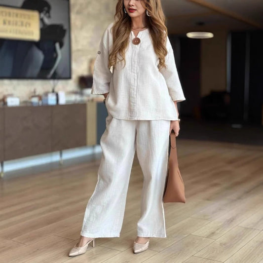 Linnea | Women's 3/4 Sleeve Tunic Wide Leg Pants Set