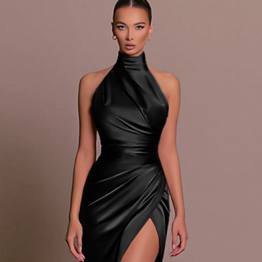 Lourdes | Women's Halter Neck Ruched Midi Dress