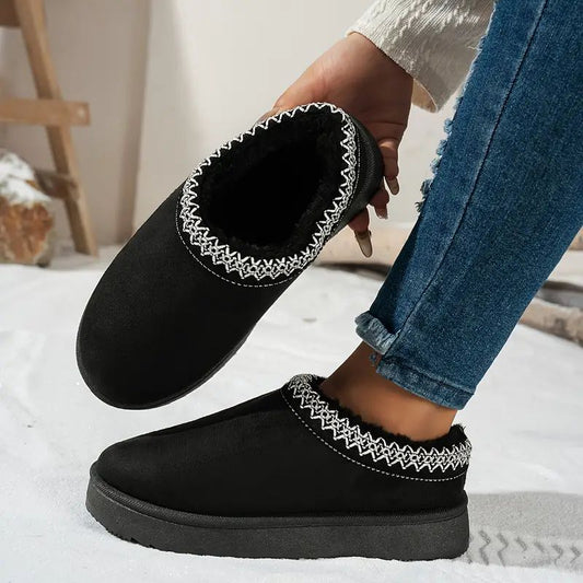 Comfortable Winter Shoes for Women with Rhinestone Trim Faux Fur Lining Platform Ankle Boot Style