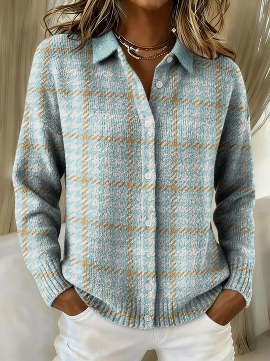 Pemba | Women's Plaid Collared Button Down Cardigan