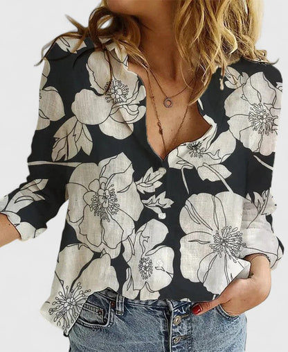 Quinby | Women's Floral Print Collared Blouse